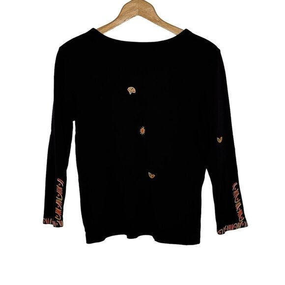 Peruvian Connection Women's Black Embroidered Pima Cotton Tunic Size Medium - Picture 2 of 8